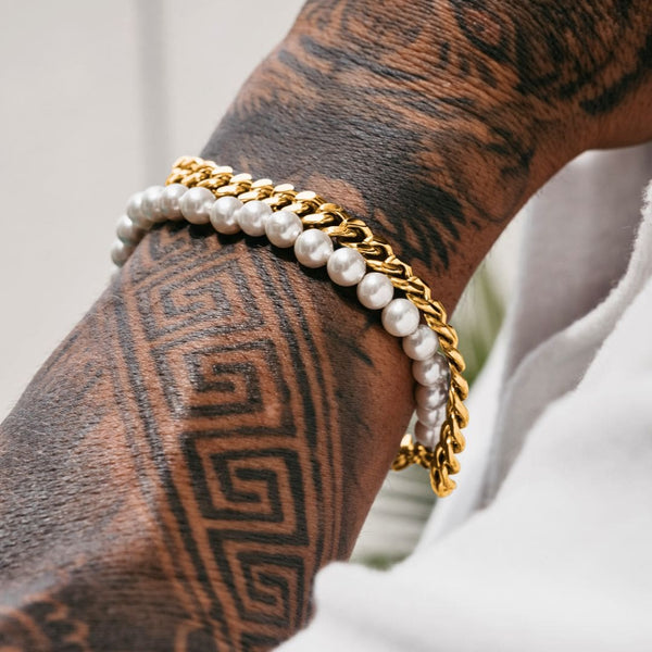 Gold Pearl x Cuban Bracelet - VIRAGE London