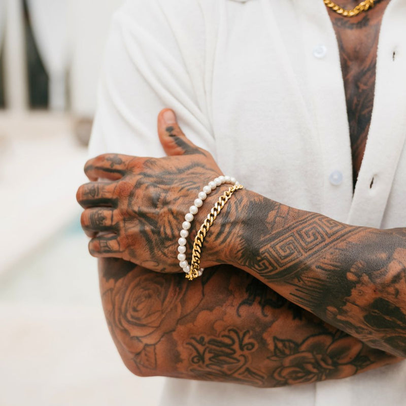 Gold Pearl x Cuban Bracelet - VIRAGE London