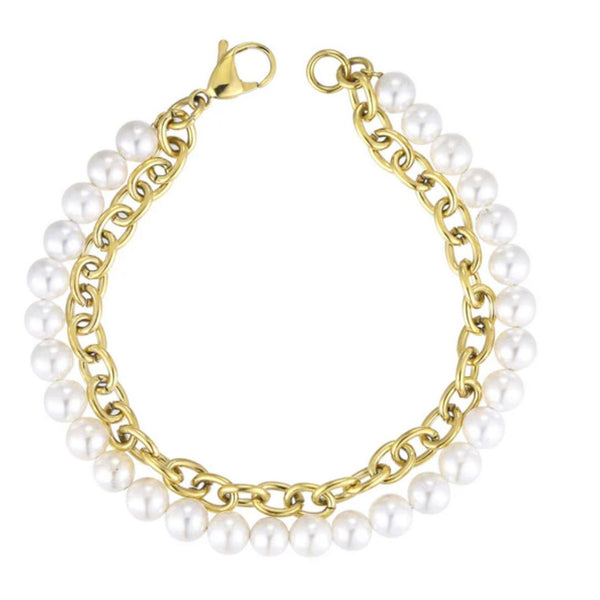 Gold Pearl x Oval Link Bracelet - VIRAGE London