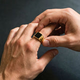 Gold Onyx Square Signet Ring - VIRAGE London, 5061034731983