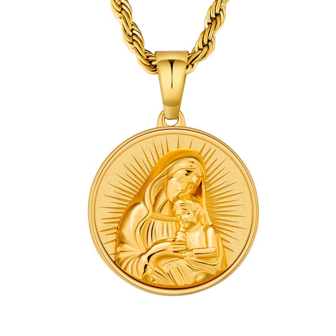 St Mary Pendant Gold | Men's Gold Virgin Mary Necklace | VIRAGE London