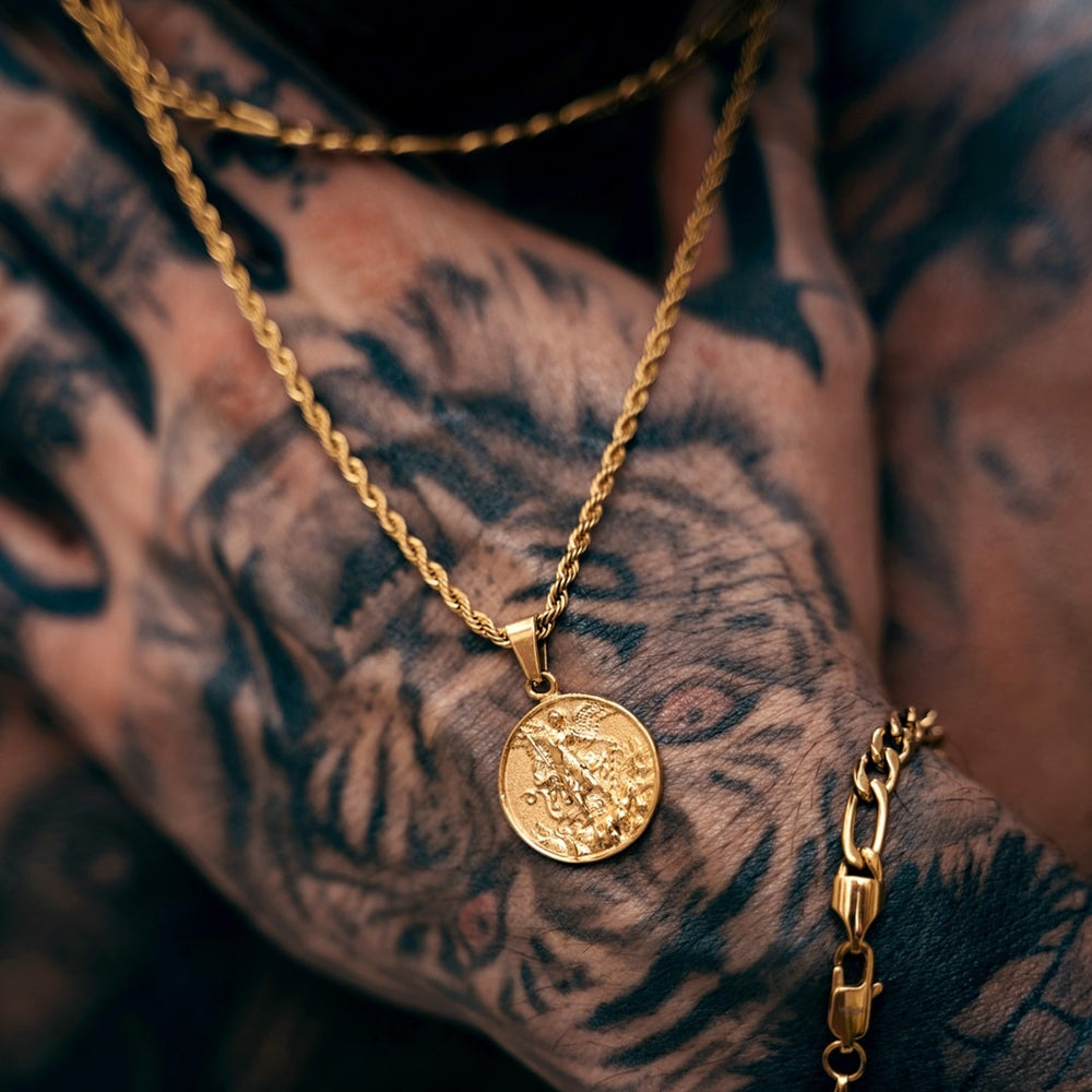 Mens real gold necklace with pendant deals