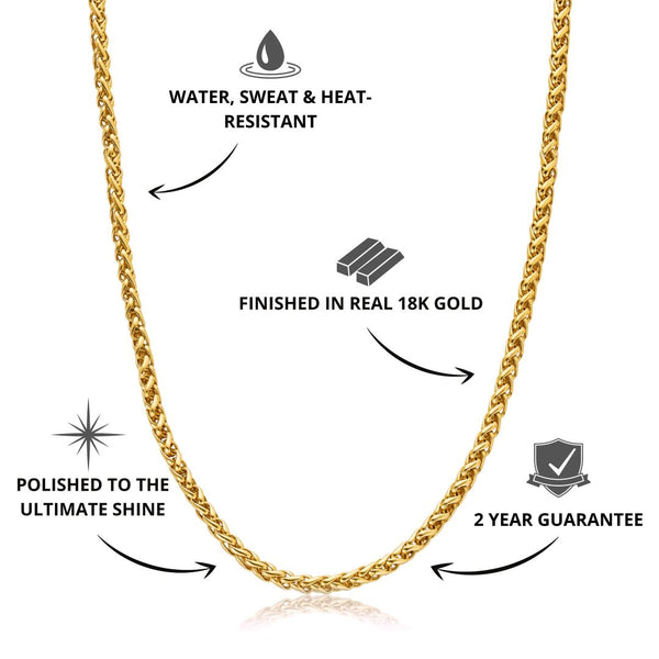 Gold Wheat Chain 3mm - USPs - VIRAGE London