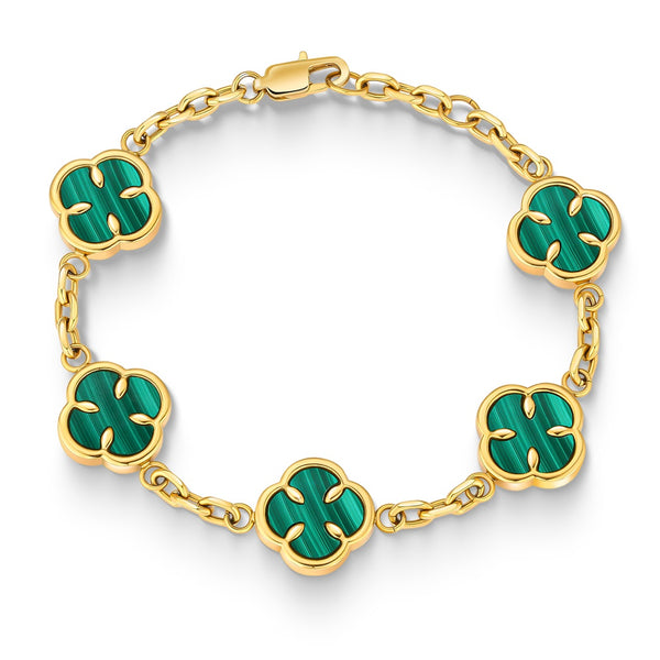 Gold Malachite Clover Bracelet - VIRAGE London