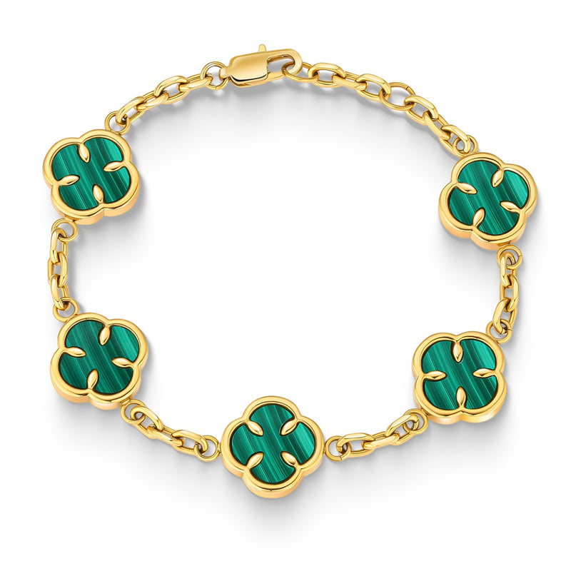Gold Malachite Clover Bracelet - VIRAGE London