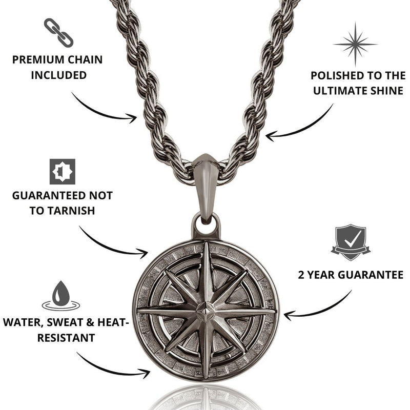 Gun Metal Compass Pendant - USPs - VIRAGE London