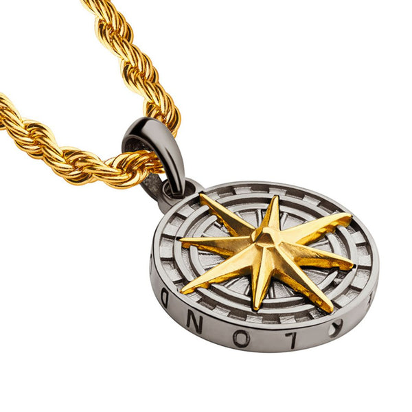 Gun Metal & Gold Compass Pendant - VIRAGE London