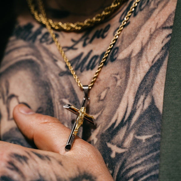 Gun Metal & Gold Crucifix Pendant - VIRAGE London