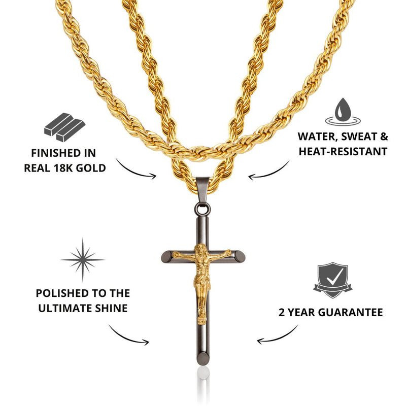 Gun Metal & Gold Crucifix Pendant & Rope Chain Set - VIRAGE London, 2022