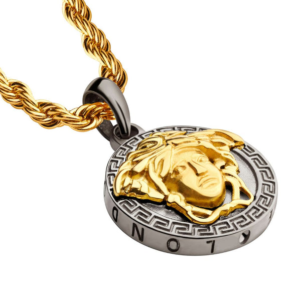 Gun Metal & Gold Medusa Pendant - VIRAGE London