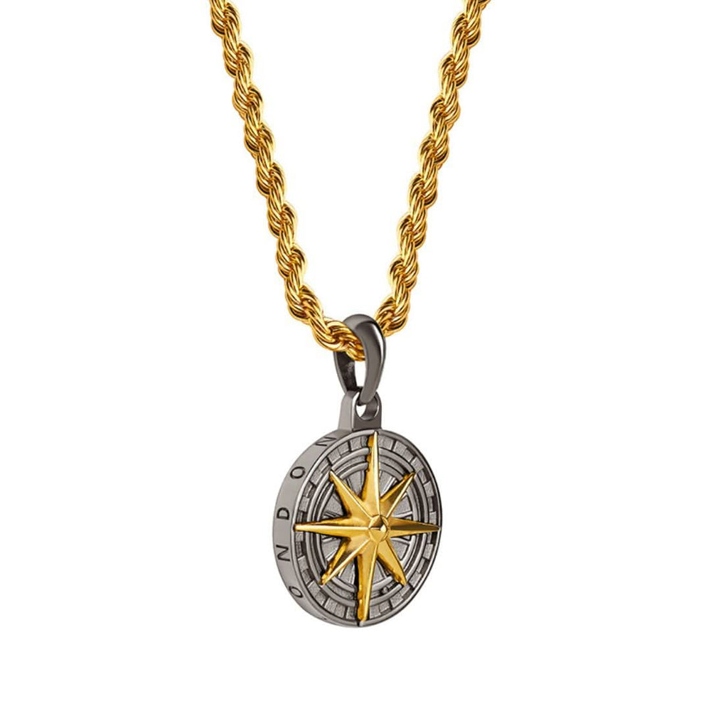 Compass Pendant Gun Metal & Gold | Compass Necklace | VIRAGE London