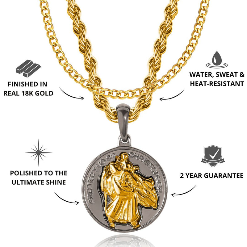 Gun Metal & Gold St Christopher X Cuban Set - VIRAGE London, 2122