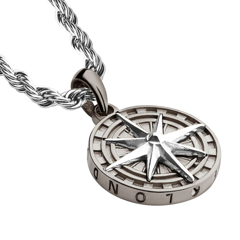 Gun Metal & Silver Compass Pendant - VIRAGE London