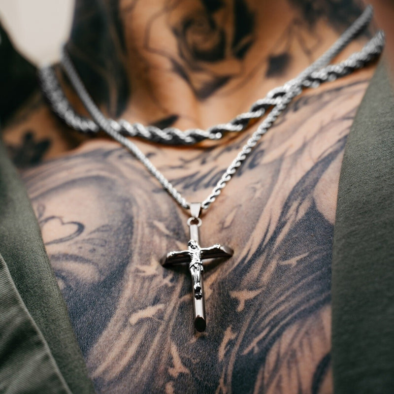 Gun Metal & Silver Crucifix Pendant - VIRAGE London