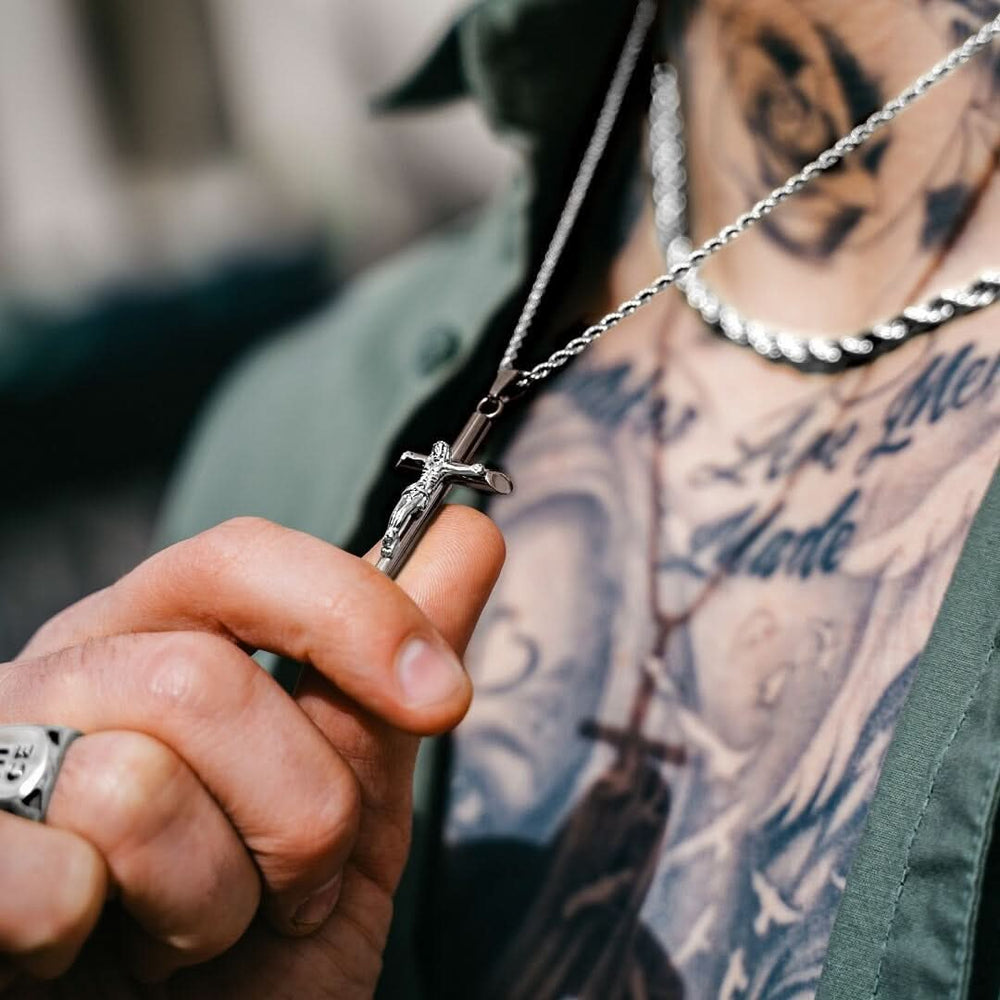 Crucifix Pendant Gun Metal & Silver | Crucifix Pendant | VIRAGE London