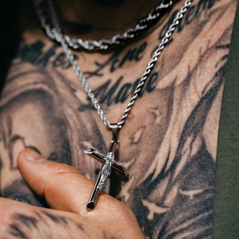 Gun Metal & Silver Crucifix Pendant - VIRAGE London