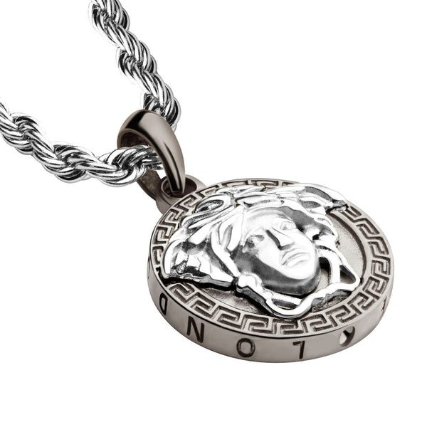 Gun Metal & Silver Medusa Pendant - VIRAGE London