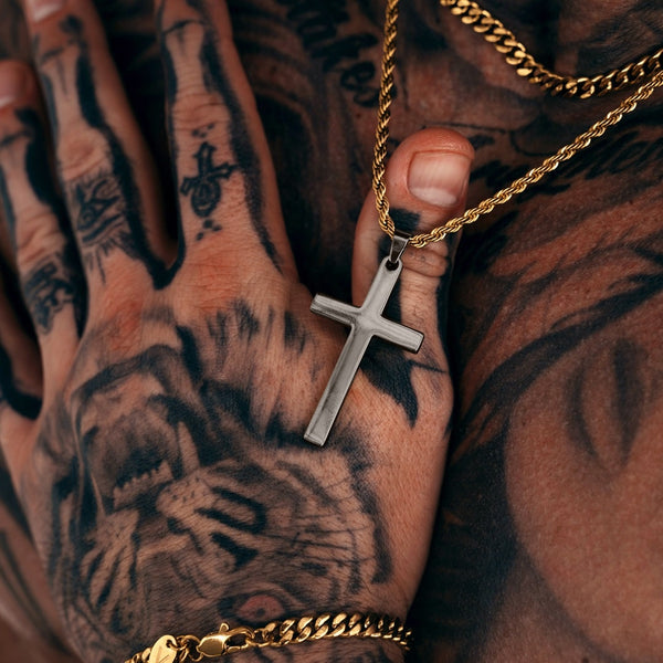 Gun Metal & Gold Cross Pendant & Cuban Chain Set - VIRAGE London, 6701