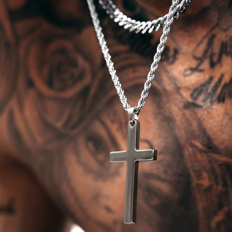 Gun Metal & Silver Cross Pendant - VRAGE London