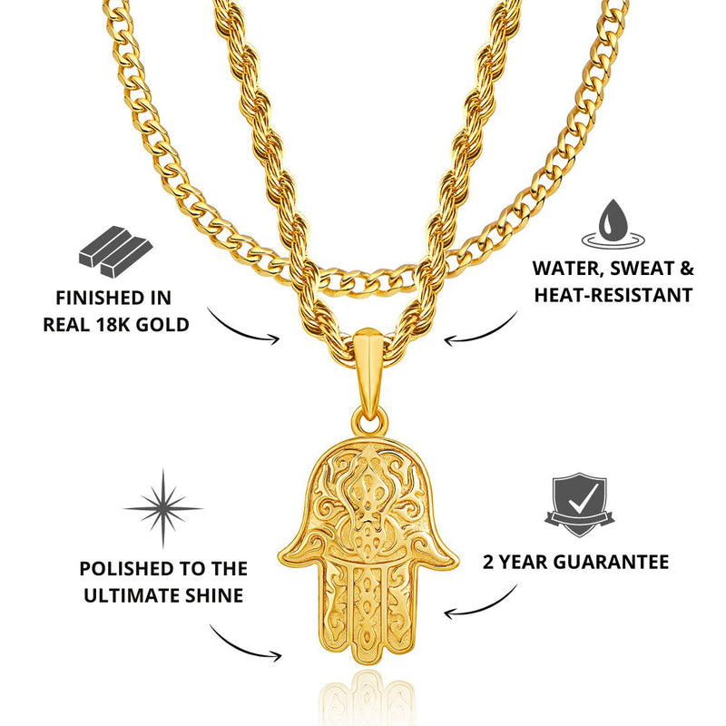 Gold Hamsa Pendant & Cuban Chain Set - USPs - VIRAGE London, 5401