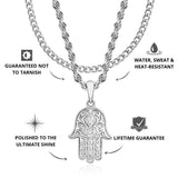 Silver Hamsa Pendant & Cuban Chain Set - USPs - VIRAGE London, 5601