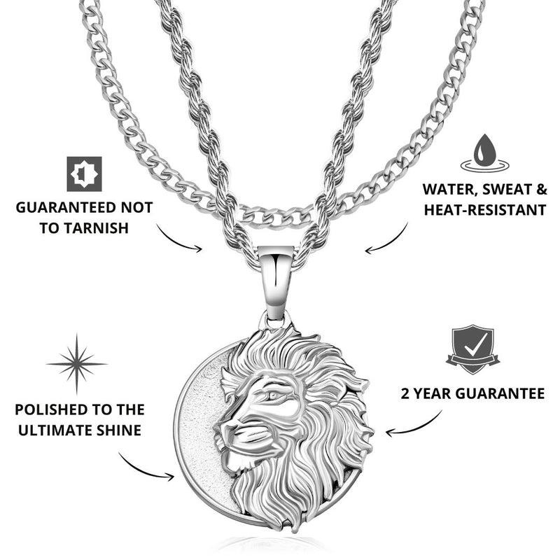 Silver Lion Pendant Limited Edition & Cuban Chain Set - USPs - VIRAGE London, 6101