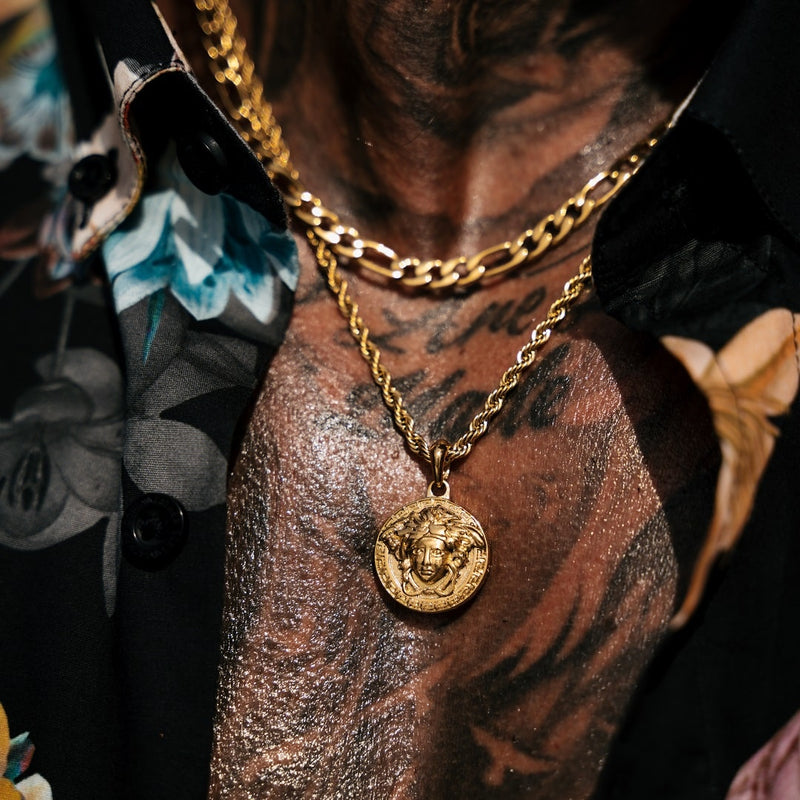 Gold Medusa Pendant & Figaro Chain Set - VIRAGE London, 8500