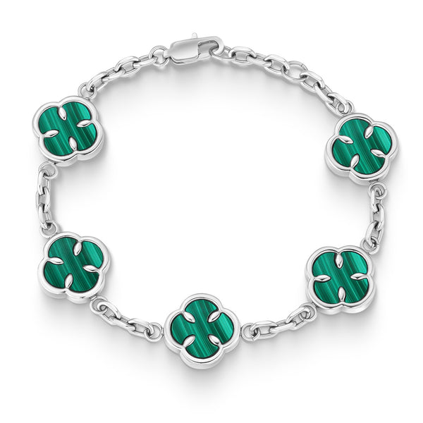 Silver Malachite Clover Bracelet - VIRAGE London