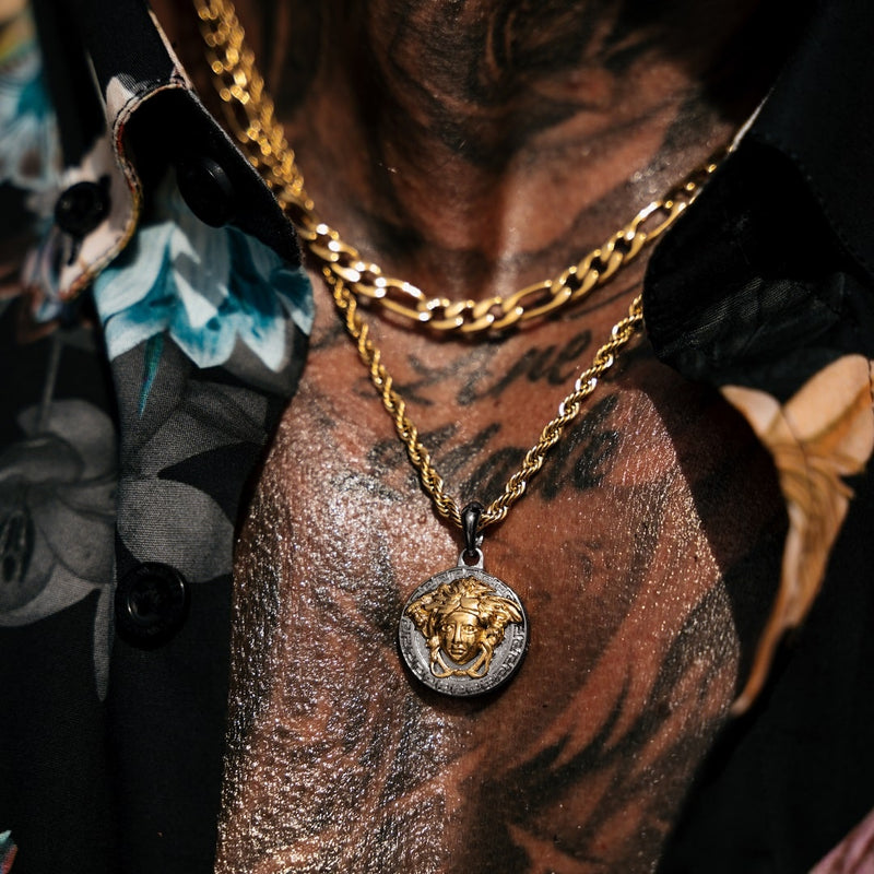 Gun Metal & Gold Medusa Pendant - VIRAGE London