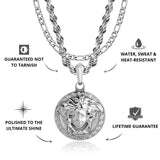 Silver Medusa Pendant & Figaro Chain Set - USPs - VIRAGE London, 1151
