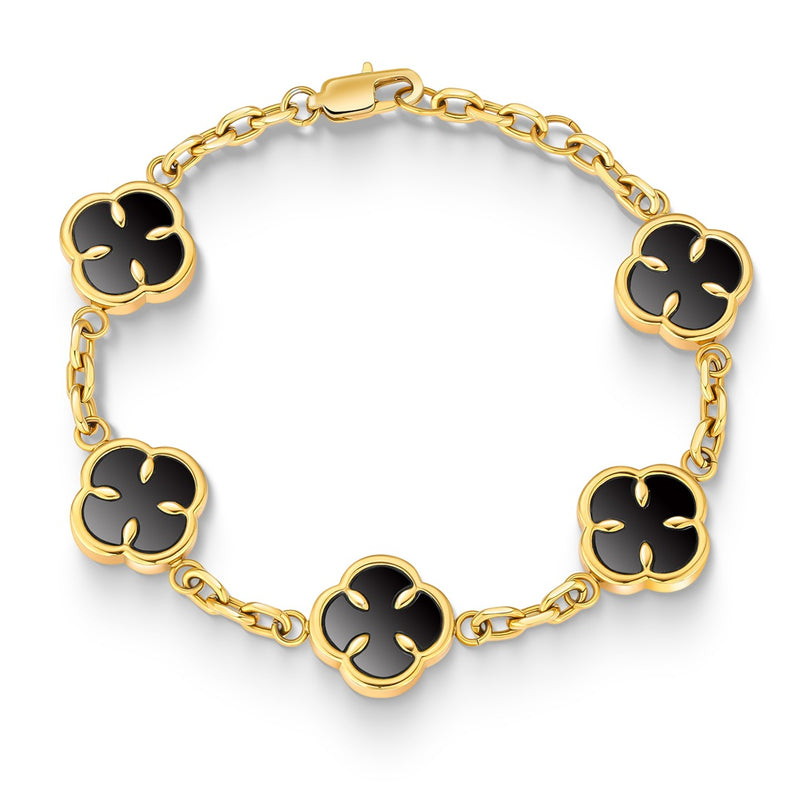 Gold Onyx Clover Bracelet - VIRAGE London