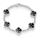 Silver Onyx Clover Bracelet - VIRAGE London