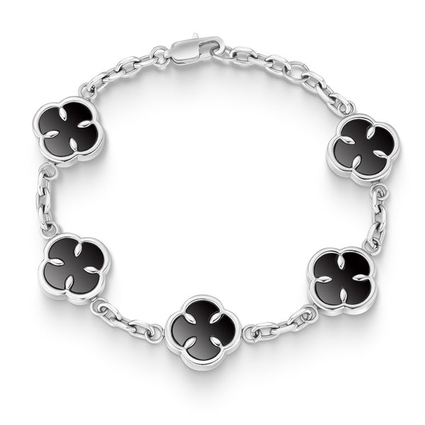 Silver Onyx Clover Bracelet - VIRAGE London