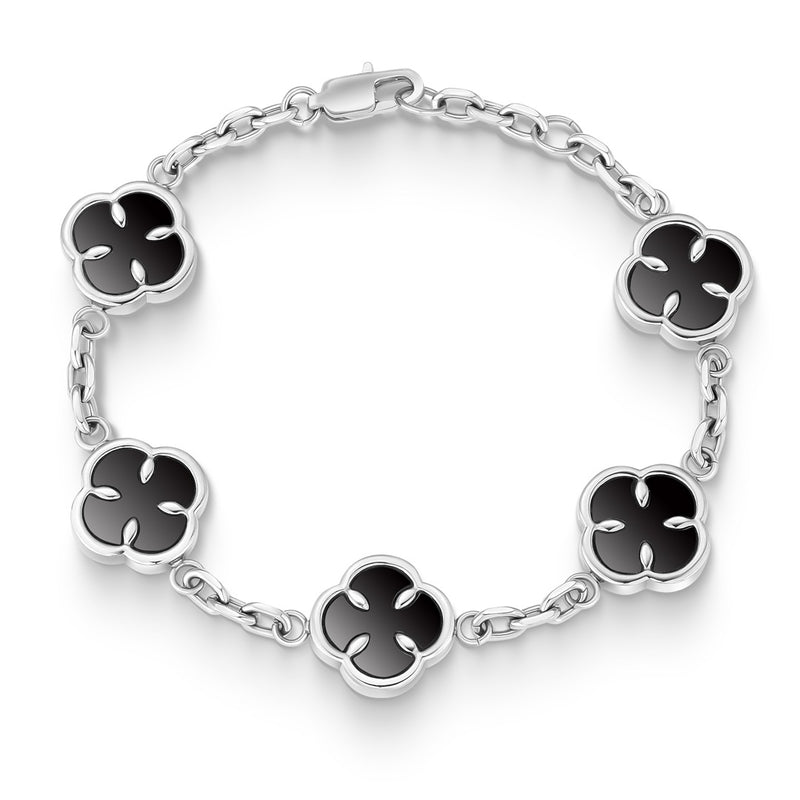 Silver Onyx Clover Bracelet - VIRAGE London