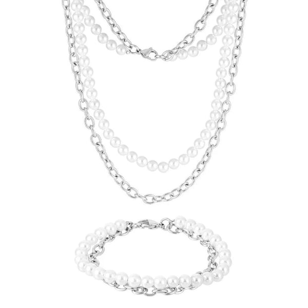 Silver Pearl x Oval Link Set - VIRAGE London