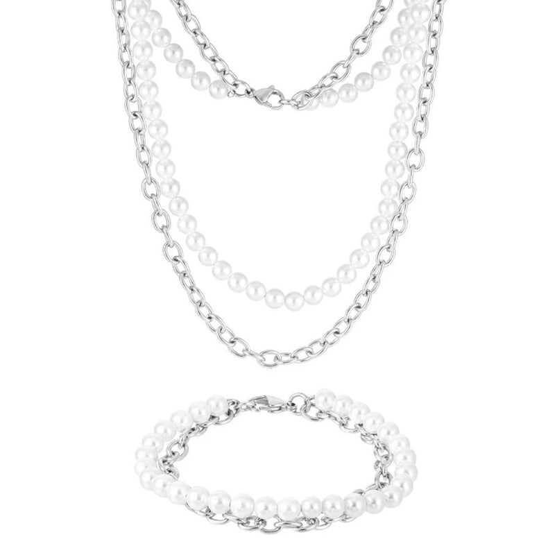 Silver Pearl x Oval Link Set - VIRAGE London