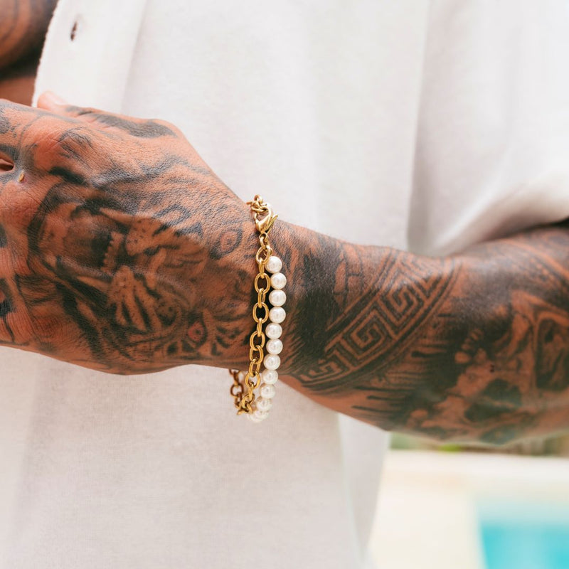 Gold Pearl x Oval Link Bracelet - VIRAGE London