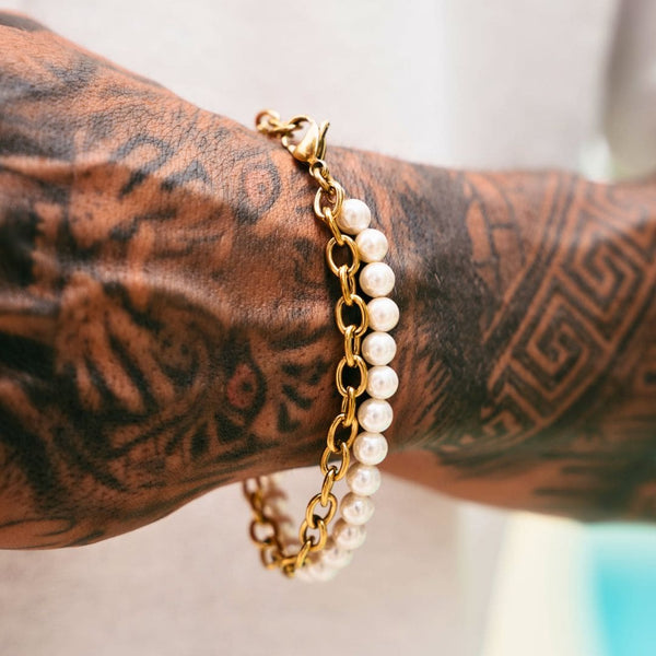 Gold Pearl x Oval Link Bracelet - VIRAGE London