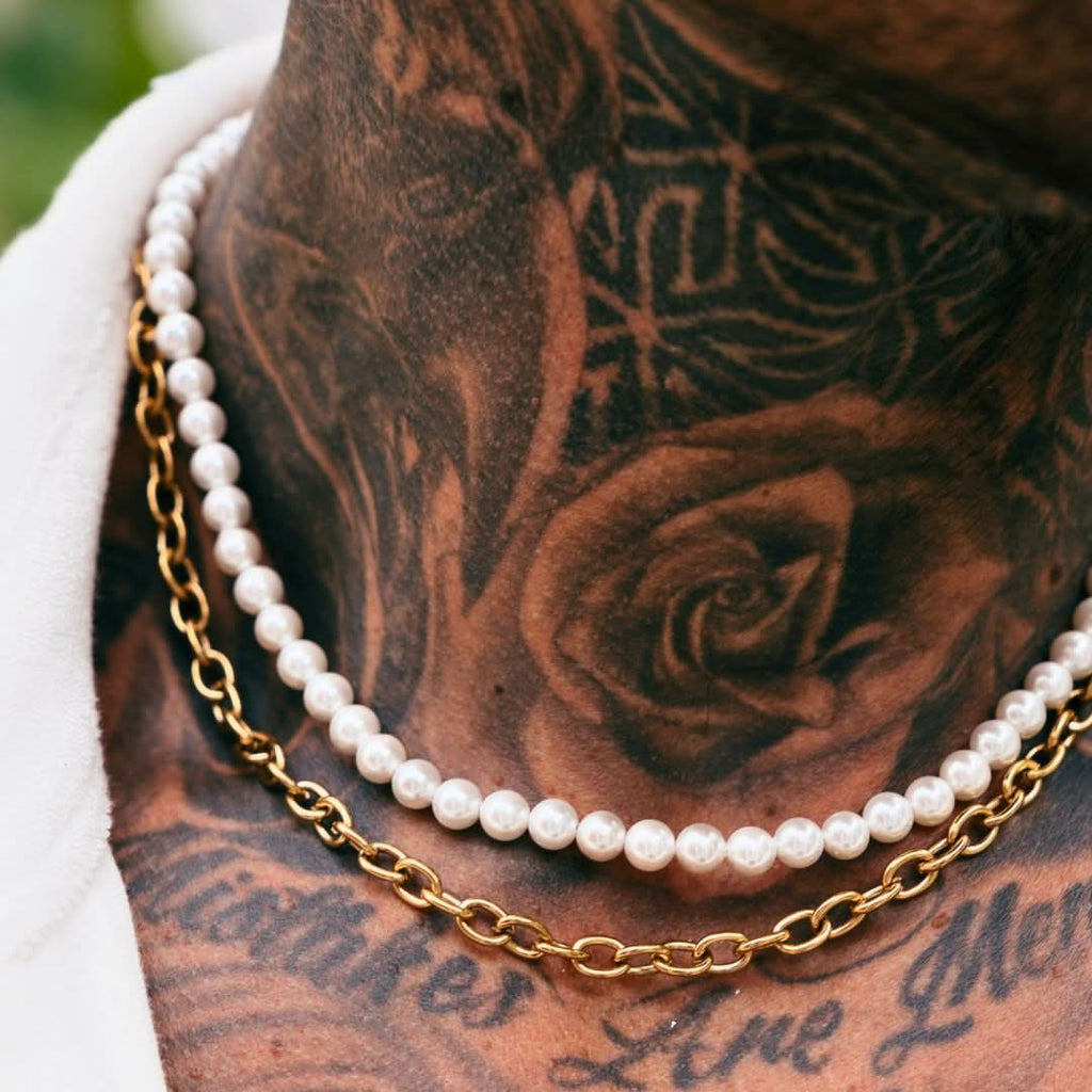 Men's Pearl x Oval Link Chain Gold | VIRAGE London