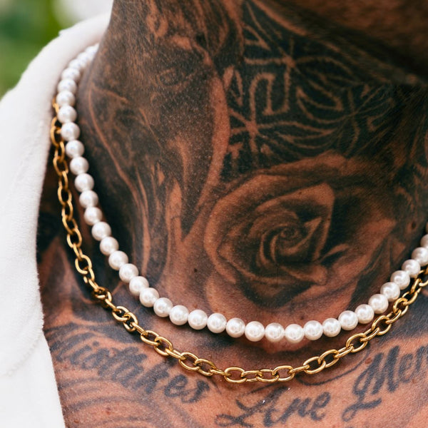 Gold Pearl x Oval Link Chain - VIRAGE London