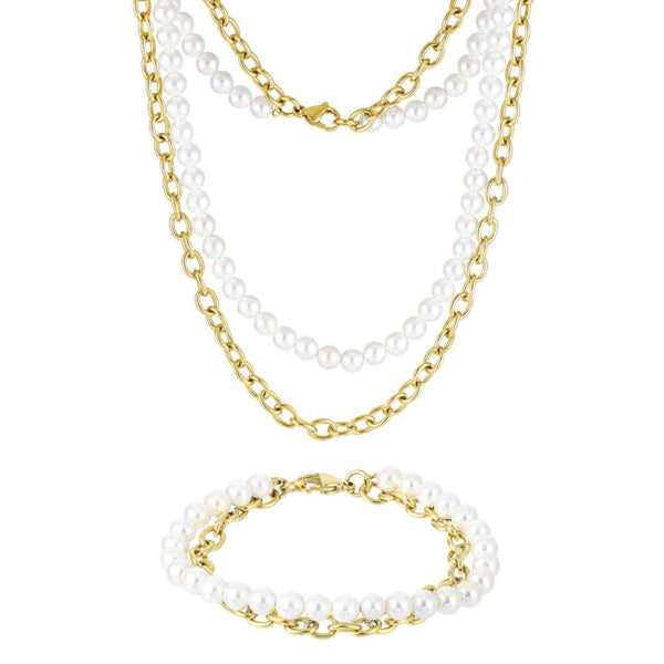 Gold Pearl x Oval Link Set - VIRAGE London