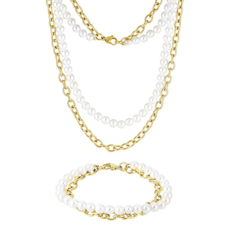 Gold Pearl x Oval Link Set - VIRAGE London