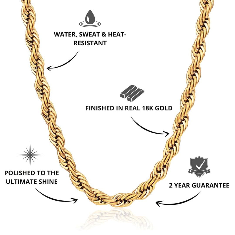 Rope Chain Gold 5mm | Men's Gold Rope Chain | VIRAGE London