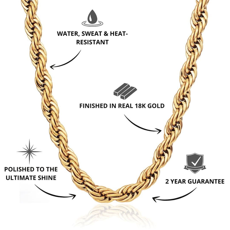 Rope Chain Gold 8mm | Men's Gold Rope Chain | VIRAGE London