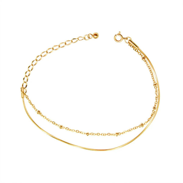 Round Snake & Bead Layered Bracelet Set Gold - VIRAGE London