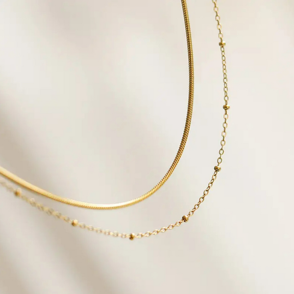 Round Snake & Bead Layered Necklace Set Gold - VIRAGE London
