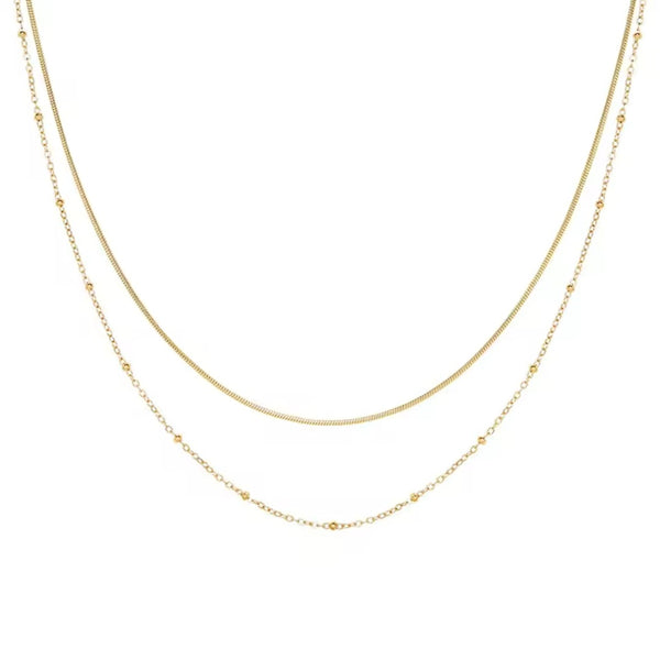 Round Snake & Bead Layered Necklace Set Gold - VIRAGE London