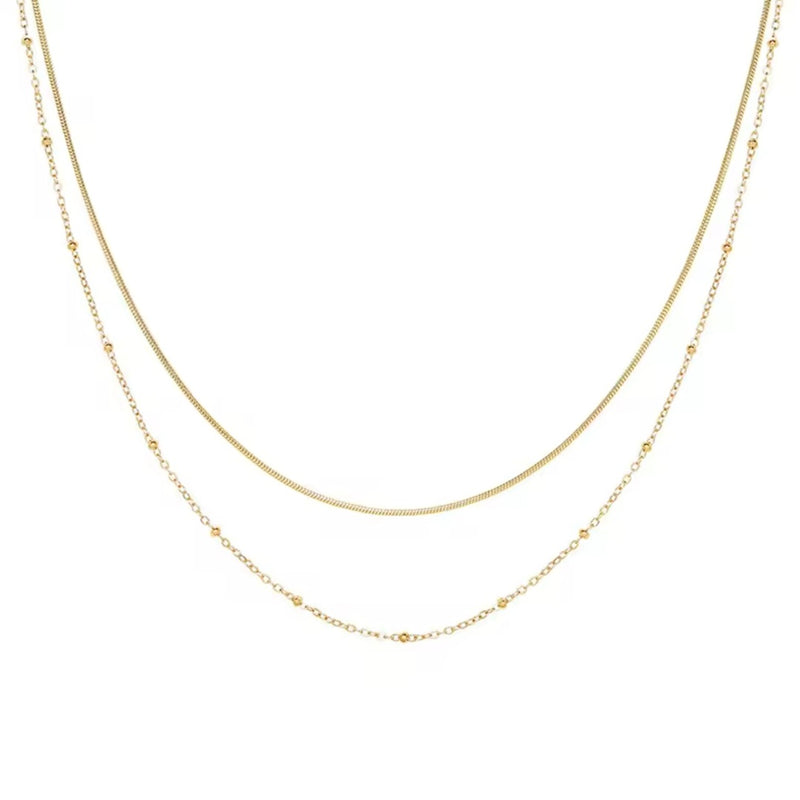 Round Snake & Bead Layered Necklace Set Gold - VIRAGE London