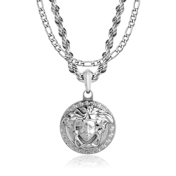 Silver Medusa Pendant & Figaro Chain Set - VIRAGE London, 1151