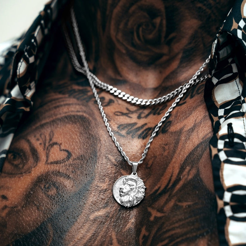 Silver Lion Pendant Limited Edition & Cuban Chain Set - VIRAGE London, 6101